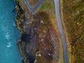 Aerial view of Godafoss waterfall in Iceland. Skyview of an amazing landscape. Royalty Free Stock Photo