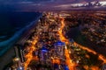 Aerial view of Gold Coast high rise at night. Royalty Free Stock Photo