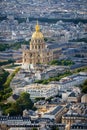 Aerial View of Gold Dome of Les Invalides, Paris, France Royalty Free Stock Photo