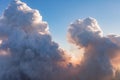 Aerial view of golden clouds lit by the evening sun over Florida, view from the aircraft during the flight. Royalty Free Stock Photo