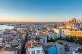 Aerial view of golden horn in the strait of Bosporus under sunset from the gala tower in Istanbul, Turkey, view from the Galata Royalty Free Stock Photo