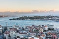 Aerial view of golden horn in the strait of Bosporus under sunset from the gala tower in Istanbul, Turkey, view from the Galata Royalty Free Stock Photo