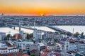 Aerial view of golden horn in the strait of Bosporus under sunset from the gala tower in Istanbul, Turkey, view from the Galata Royalty Free Stock Photo
