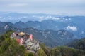 Aerial view of the golden palace on wudang mountain highest peak