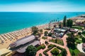 Aerial view of Golden Sands beach resort, Zlatni Piasaci near Varna, Bulgaria