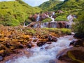 Aerial View Of Golden Waterfall. Nature Landscape Of Jinguashi In Ruifang Area. It Is Located In New Taipei City, Taiwan For