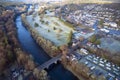 Aerial view of golf course green from above frozen grass in winter at Banchory Aberdeenshire Scotland Royalty Free Stock Photo