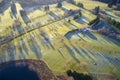 Aerial view of golf course green and clubhouse from above frozen grass in winter at Aboyne Aberdeenshire Scotland Royalty Free Stock Photo