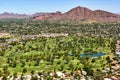 Aerial view of a golf course and homes below Camelback Mountain in Phoenix, Arizona Royalty Free Stock Photo