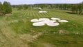 Aerial view Golf course. Sand bunkers at the beautiful golf course. Royalty Free Stock Photo