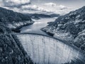 Aerial view of Gordon Dam and lake in black and white. Southwest Royalty Free Stock Photo