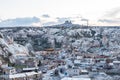 Aerial view of Goreme town with cave hotel built in rock formation in national park Goreme under sunset ,Cappadocia, Turkey