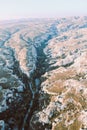 Aerial view of goreme valleys with tufa formations