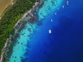 Aerial view of gorgeous tropical anchorage in the pristine pacific Royalty Free Stock Photo