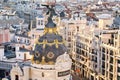 Aerial view of Gran Via in Madrid at sunset Royalty Free Stock Photo