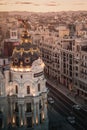 Aerial view of Gran Via Street and Metropolis Hotel Building - Madrid, Spain Royalty Free Stock Photo