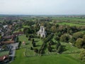 Aerial view of the grand architecture of St Mary's Church in Thame, Oxfordshire, England