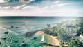 Aerial view of Grand Baie coastline from drone, Mauritius