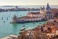 Aerial View of the Grand Canal and Basilica Santa Maria della Salute, Venice, Italy. Venice is a popular tourist destination of Royalty Free Stock Photo