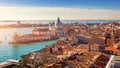 Aerial View of the Grand Canal and Basilica Santa Maria della Salute, Venice, Italy. Venice is a popular tourist destination of Royalty Free Stock Photo