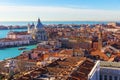 Aerial View of the Grand Canal and Basilica Santa Maria della Salute, Venice, Italy. Venice is a popular tourist destination of Royalty Free Stock Photo