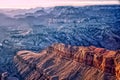 Aerial view of the Grand Canyon showing layers of rock formations