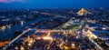 Aerial view of Grand Palace temple in Bangkok Thailand during lockdown covid quarantine at night Royalty Free Stock Photo