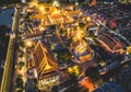 Aerial view of Grand Palace temple in Bangkok Thailand during lockdown covid quarantine at night Royalty Free Stock Photo