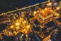 Aerial view of Grand Palace temple in Bangkok Thailand during lockdown covid quarantine at night Royalty Free Stock Photo