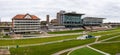 Aerial view of the Grandstand and buildings at York Racecourse