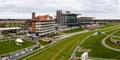 Aerial view of the Grandstand and buildings at York Racecourse