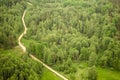 Aerial view of gravel forest road in spring morning, Latvia Royalty Free Stock Photo