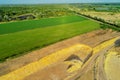 Aerial view Gravel quarrying from the air in a gravel pit