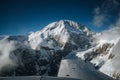 Aerial View of the Great Mount Denali known as McKinley Peak in the Alaskan Wilderness, Denali National Park, AK. Sun