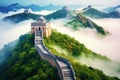 Aerial View of the Great Wall of China, Ancient Defense Structure Snaking, The Great Wall of China in the mist, lying long,