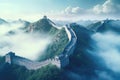 Aerial View of the Great Wall of China, Ancient Marvel Spanning Across Vibrant Landscapes, The Great Wall of China in the mist,