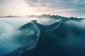 Aerial View of the Great Wall of China, Ancient Wonder Spanning Thousand Miles, The Great Wall of China in the mist, lying long,