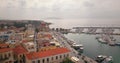 Aerial view of greek town Aegina, port of Aegina, Greece