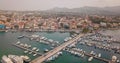 Aerial view of greek town Aegina, port of Aegina, Greece