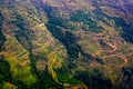 Aerial view of green and colorful rice fields and terraces Royalty Free Stock Photo