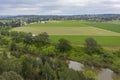 Aerial view of green farmland in regional New South Wales in Australia