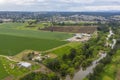Aerial view of green farmland in regional New South Wales in Australia
