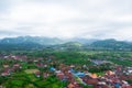 Aerial view of green fields green rice and village in Bali, Indonesia Royalty Free Stock Photo