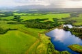 Aerial view of green fields on Kauai, Hawaii Royalty Free Stock Photo