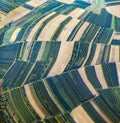 Aerial view of green fields and slopes Royalty Free Stock Photo