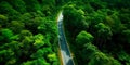 Aerial view green forest and asphalt road, Top view forest road going through forest with car adventure, AI Generated Royalty Free Stock Photo