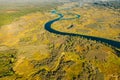 Aerial View Green Forest Woods And River Landscape In Sunny Summer Day. Top View Of Beautiful European Nature From High Royalty Free Stock Photo