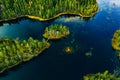 Aerial view of green forests and blue lakes and rivers in summer Finland Royalty Free Stock Photo