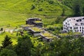 Green living sod roofs covered with vegetation, aerial view, apartments Royalty Free Stock Photo