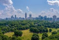 Aerial view of the green park with the Atlanta skyline in the background. Georgia, USA. Royalty Free Stock Photo